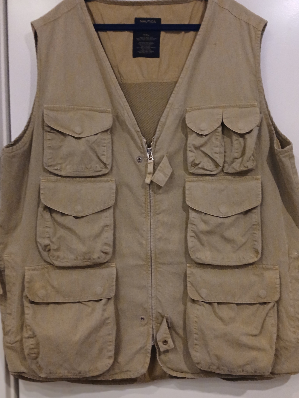 Nautica Men's Tan Utility Vest - Multi-Pocket Zip Front